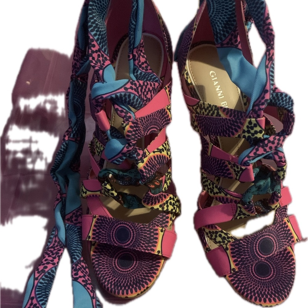 Gianni Bini Pink and Blue Artistic Sandals